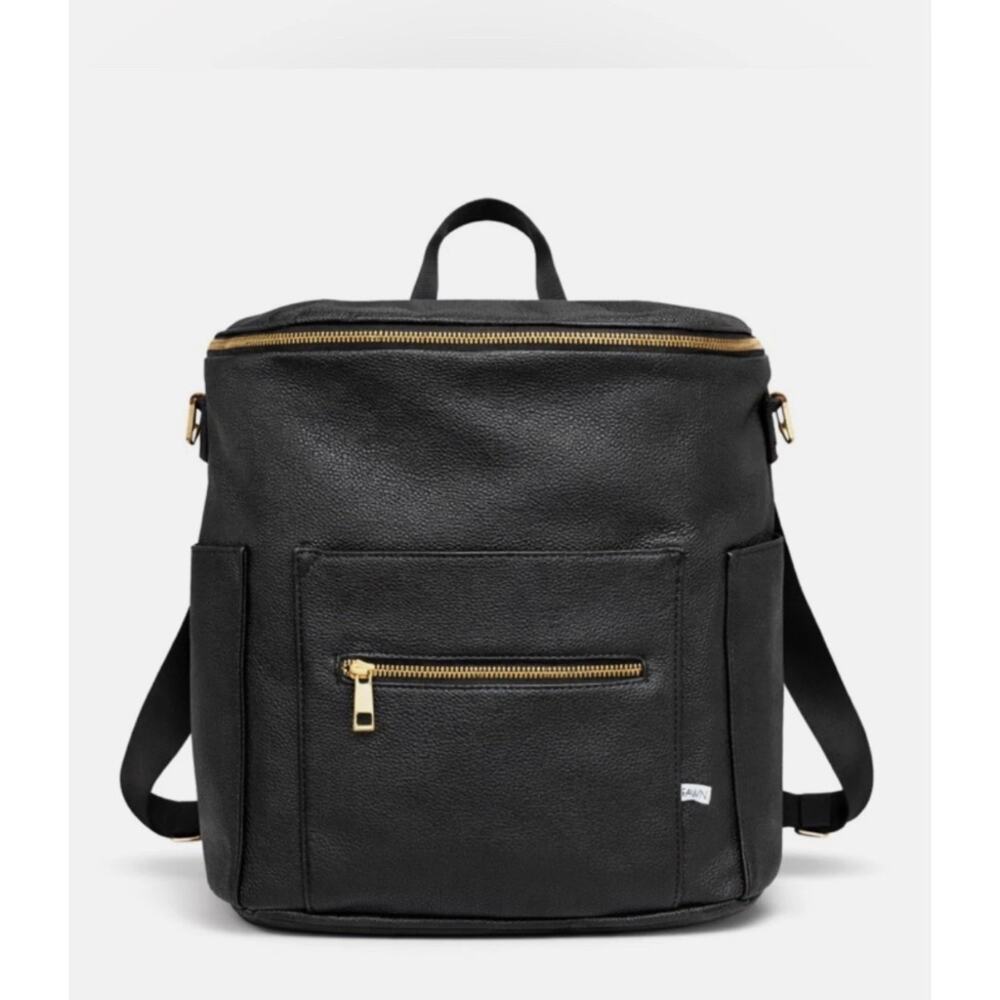 Fawn Design Vegan Leather The Original Diaper Bag Black Gold Accents